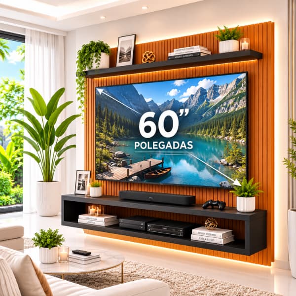 QUEIMA DE ESTOQUE! Painel Nairobi para TVs Até 60 Polegadas Ripado 3D - Prateleira e Nicho Amplo para Sala e Quarto