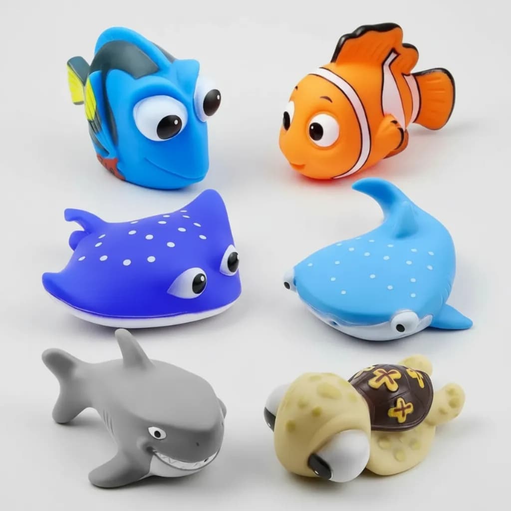 Kit 6 Brinquedos Para Banho Bebe Animais Marinhos Aquático Em Borracha Bichinhos Piscina Infantil