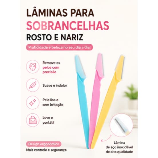 Kit Navalha para Sobrancelha e Pelos Faciais 6/18/30 Unidades com Tampa Protetora para Rosto e Buço