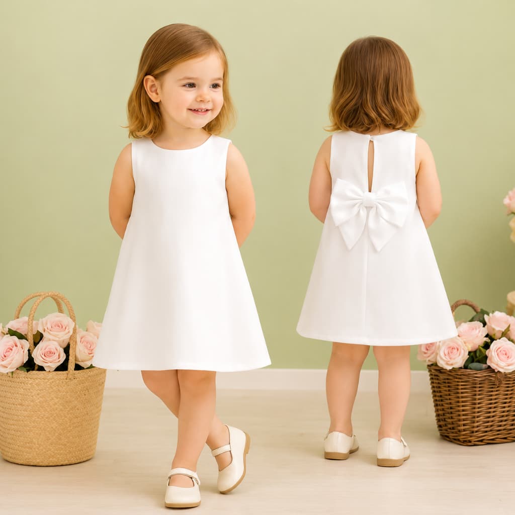 Vestido Infantil Branco, vermelho e rosa | Vestido Clássico Menina 1 a 8 Anos