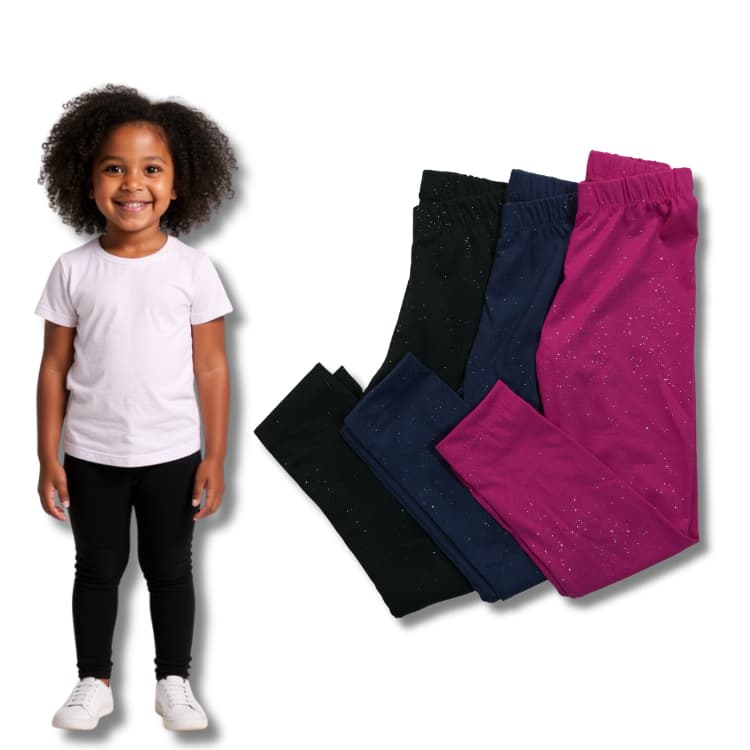 Kit Sortido 3 Legging Lisa Feminina/Menina Infantil - Roupa Escolar Calça Lisa em Cotton