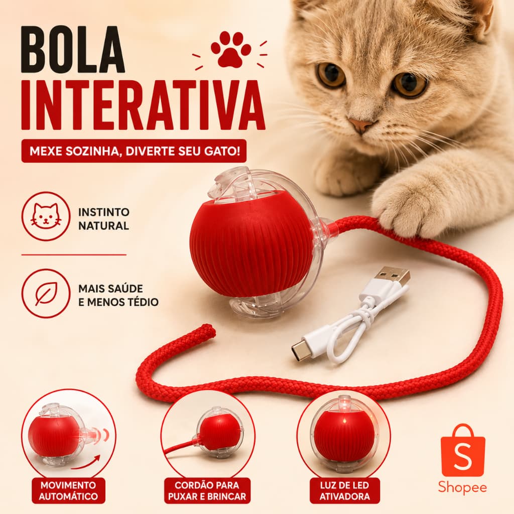 Brinquedo Interativo para Gatos Bola Inteligente Automática Recarregável USB