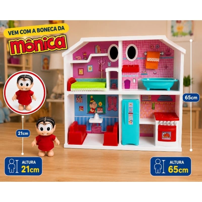 Casinha Infantil Grande Branca, da Mônica com a Boneca Diversão para as Crinças- Lua De Cristal