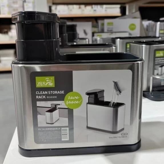 Organizador de Pia com Suporte para Esponja e Dispenser de Detergente em Aço Inox - Preto