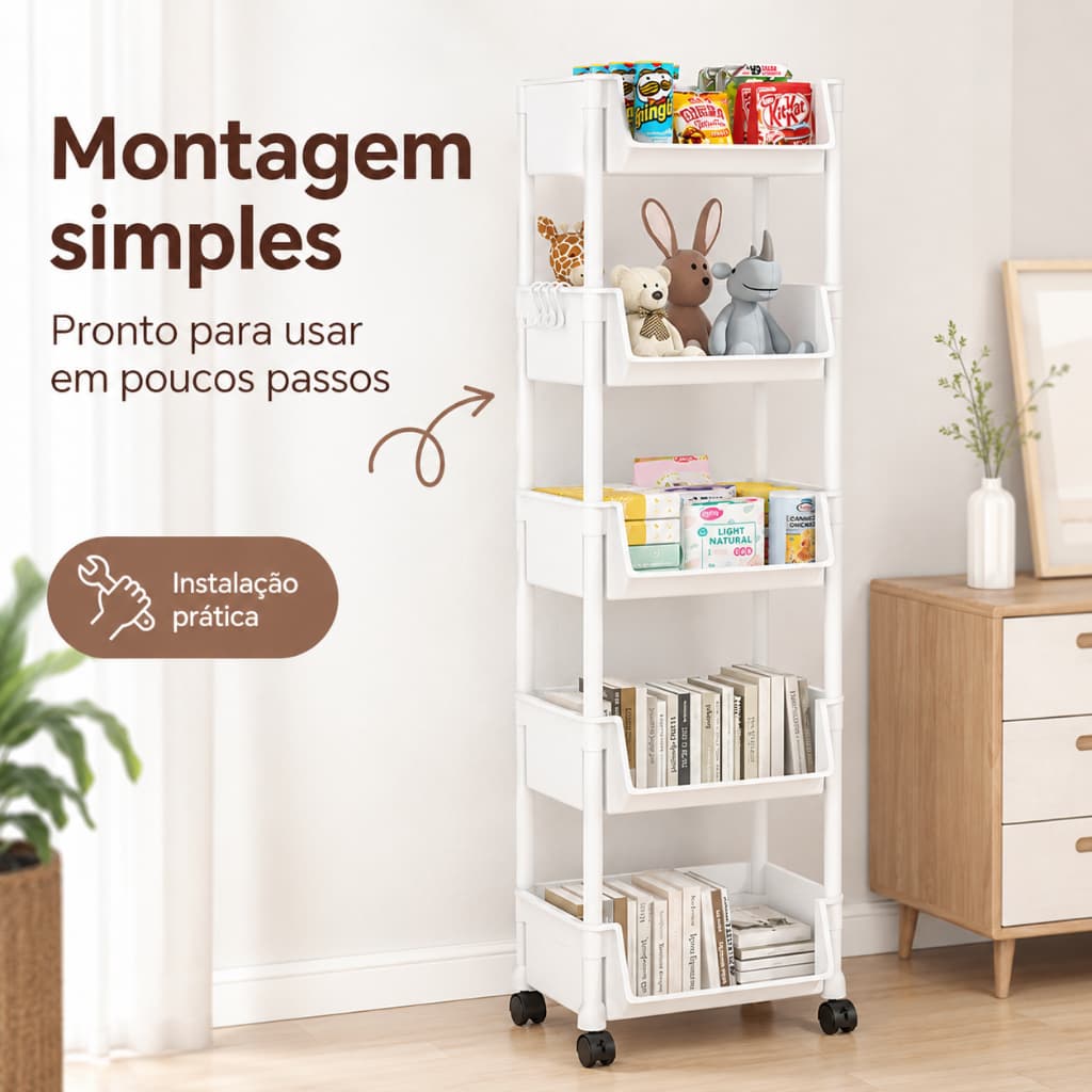 Carrinho Organizador Vertical com Rodas, Estante Multinível Plástico para Cozinha Quarto Escritório Armazenamento