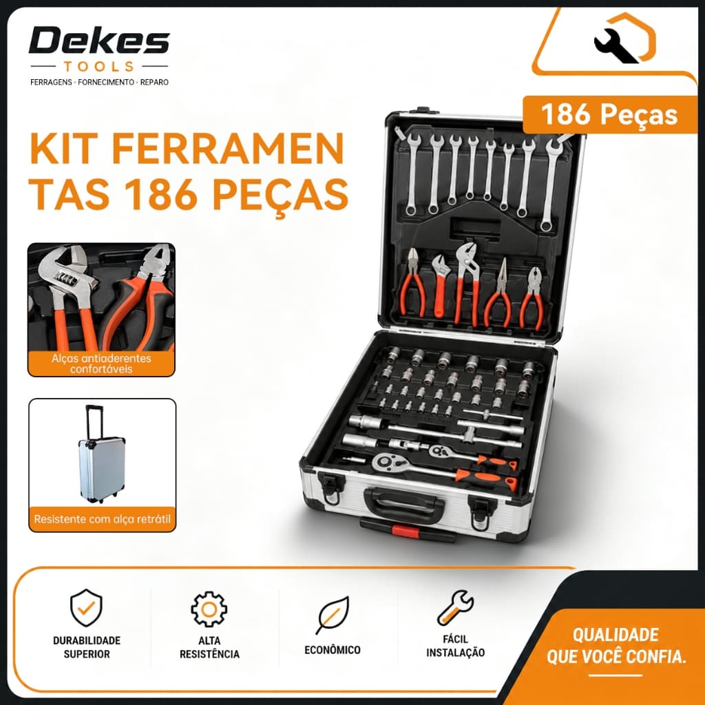 Dekes Kit De Ferramentas 186 Peças Universal Para Casa E Carro