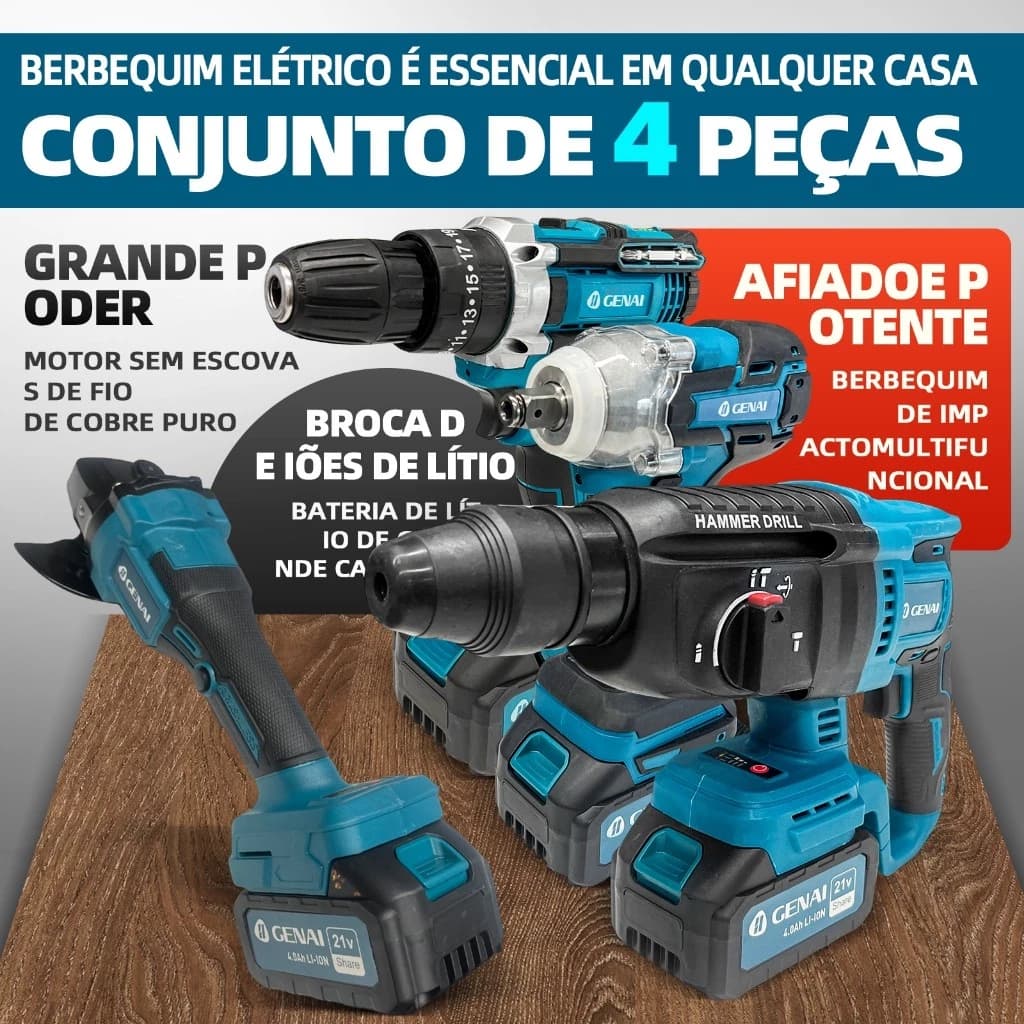 Kit Maleta 4 Ferramentas 21v Brushless Recarregável 4 Em 1.