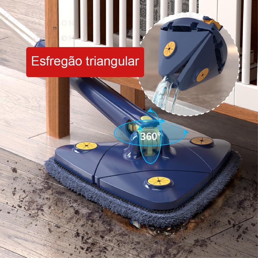 Mop Triangular Giratório 360° Autolimpante com Espremedor Multiuso para Pisos Tetos Janelas e Varandas