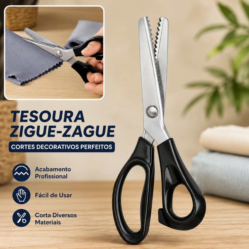 Tesoura de Picotar 23cm – Corte Ondulado Profissional para Tecidos, EVA e Couro – Lâmina Afiada
