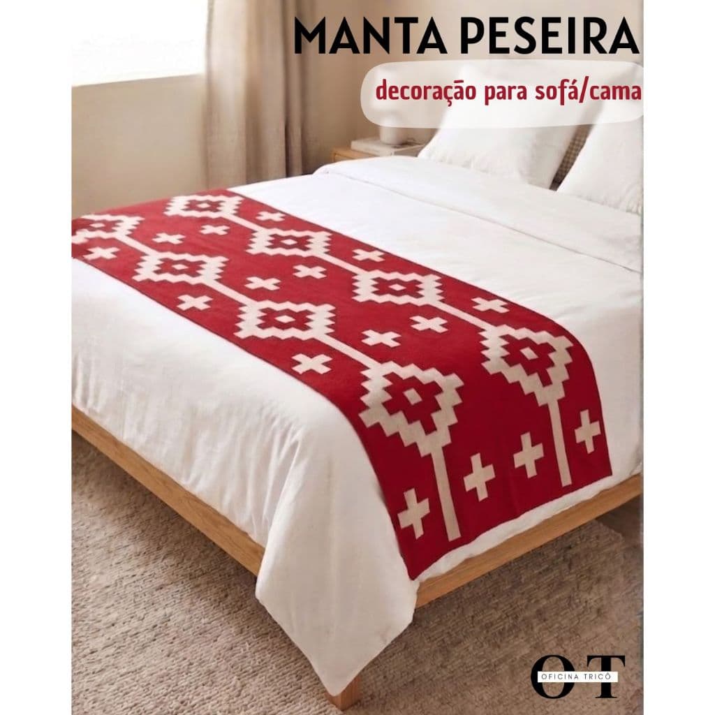Manta Peseira Decorativa Tricot Para Sala Sofá Cama Casal ou Queen Estampa Geométrica Elegante