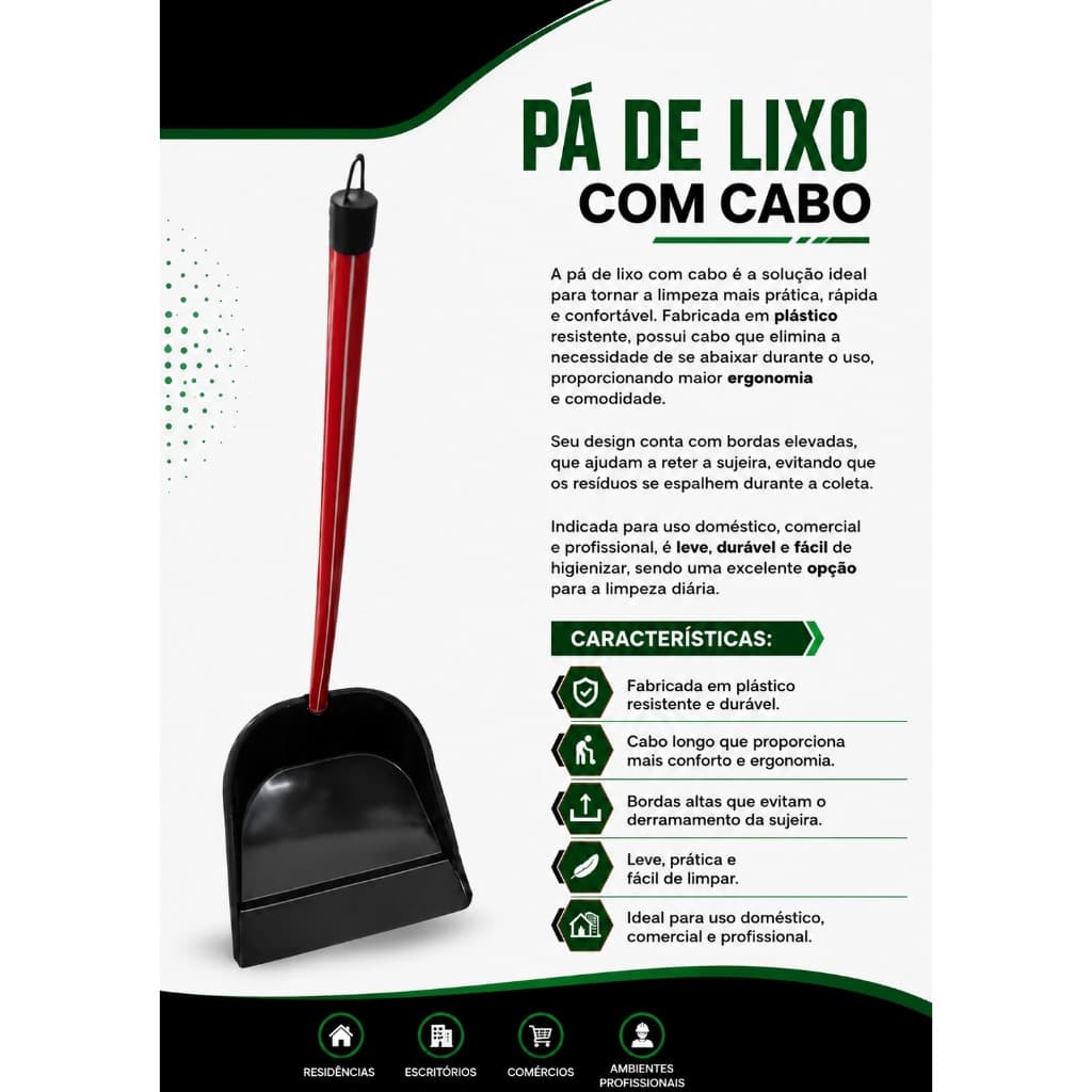 Pá de lixo plastica c/ cabo de madeira