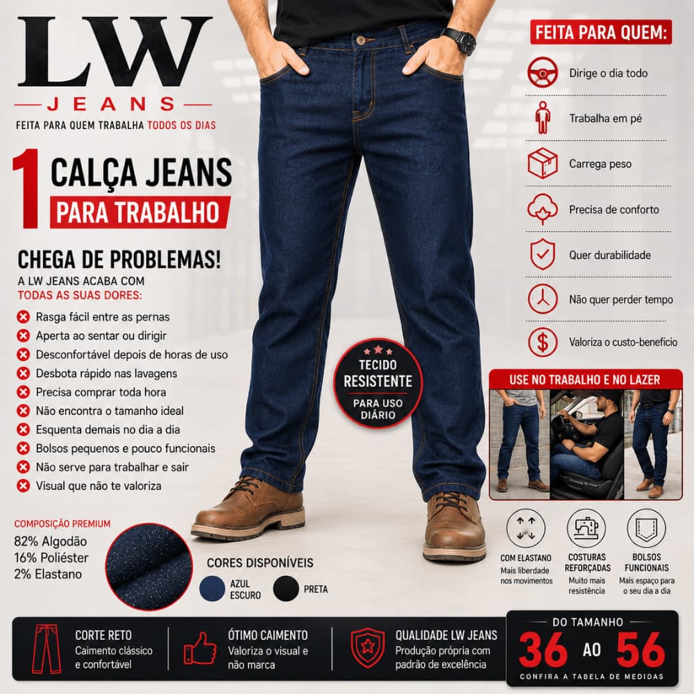 Calça Jeans Masculina Com Lycra Para Trabalho Reforçada