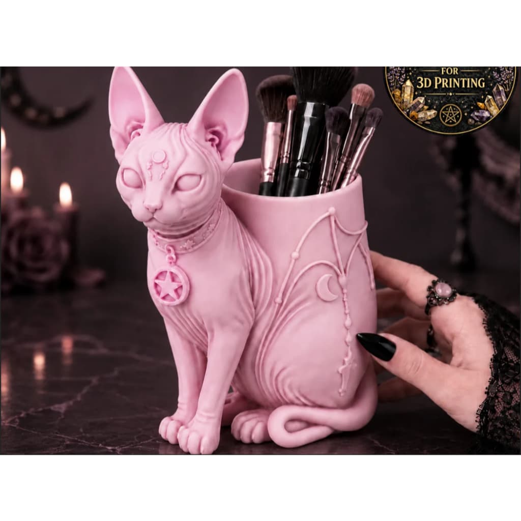 Porta pincéis gato Sphynx, Gato sem pelo, Organizador, Porta canetas, Decoração, penteadeira, escritório