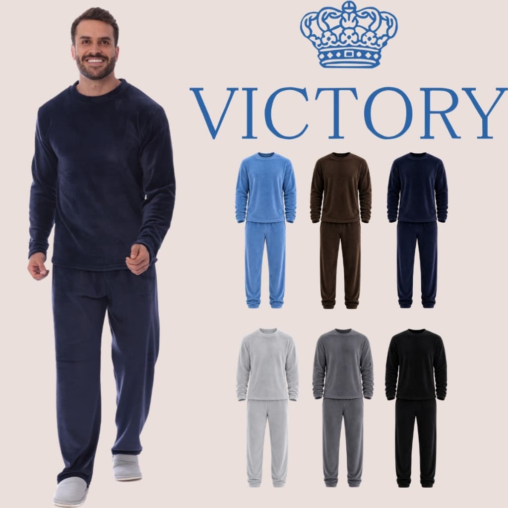 Conjunto Pijama Masculino Inverno Longo Soft Fleece Adulto Frio Fofinho Marca Victory Original