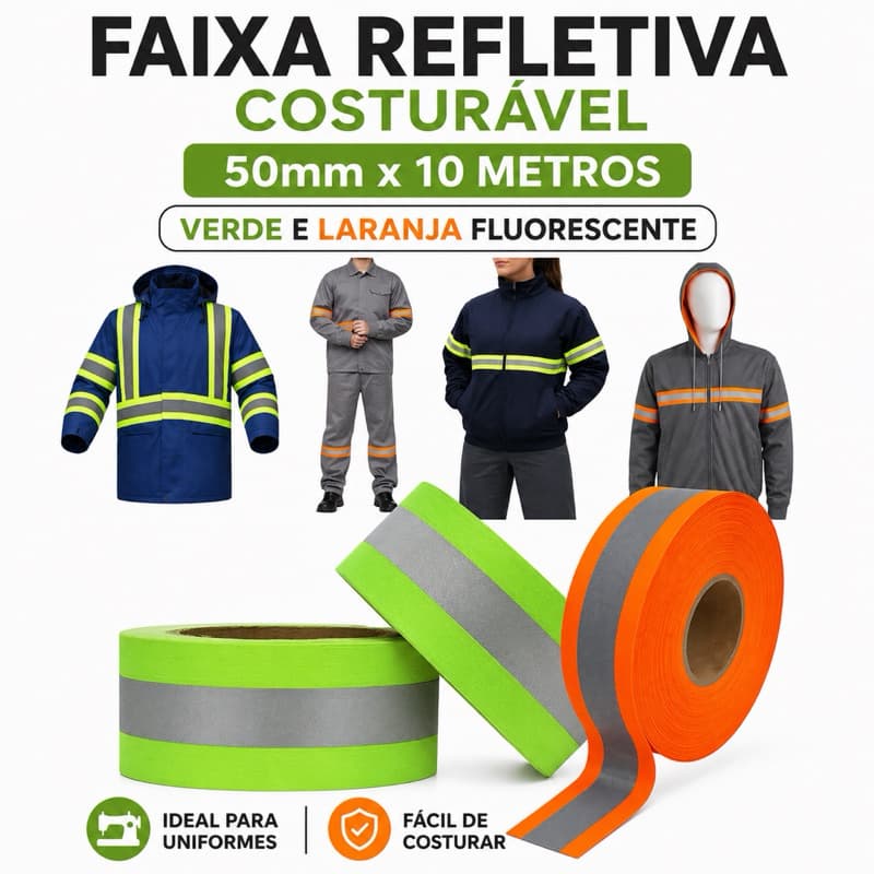Faixa fita refletiva para uniforme e roupa rolo 50MT - 50mm