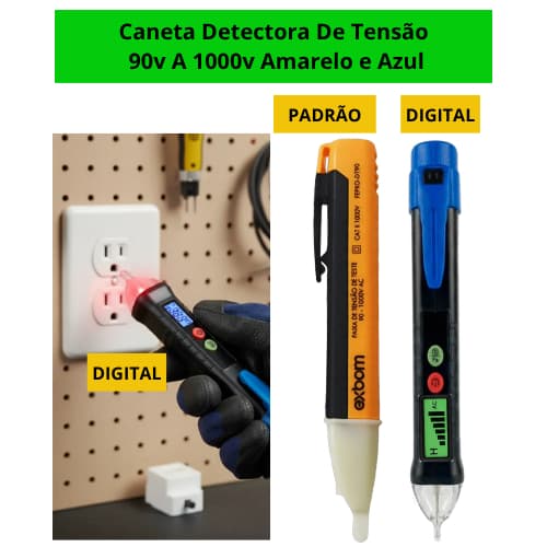 Caneta Detector Digital/Analógico Tensão Exbom Correte Elétrica Bip Luz LED S/ Contato 12V/1000V