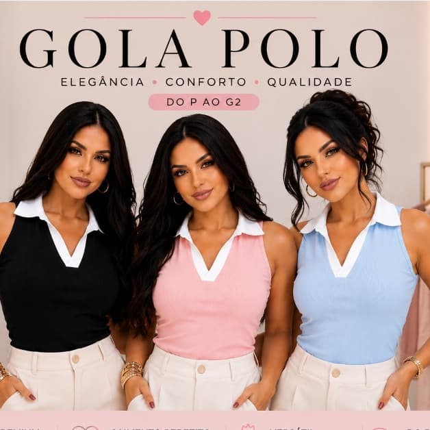 Regata Gola Polo Feminina Bicolor Ribana Premium Casual do P ao G1