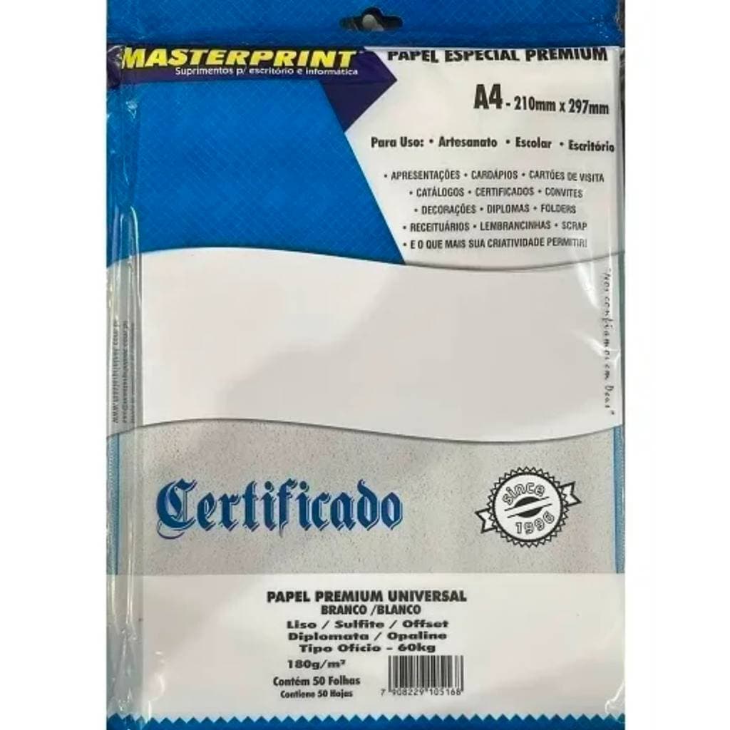 Papel Premium Offset 180g Masterprint A4 - 50 Folhas