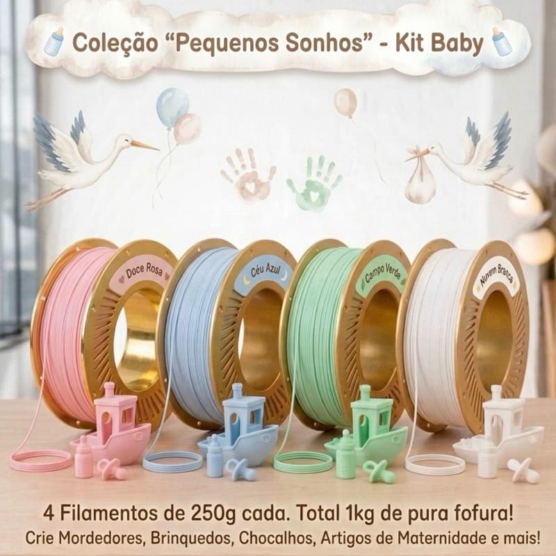 Filamento PLA Kit Baby 4 Cores Pastel 1kg total 250g cada cor para Impressão 3D e Projetos Infantis baby maternidade