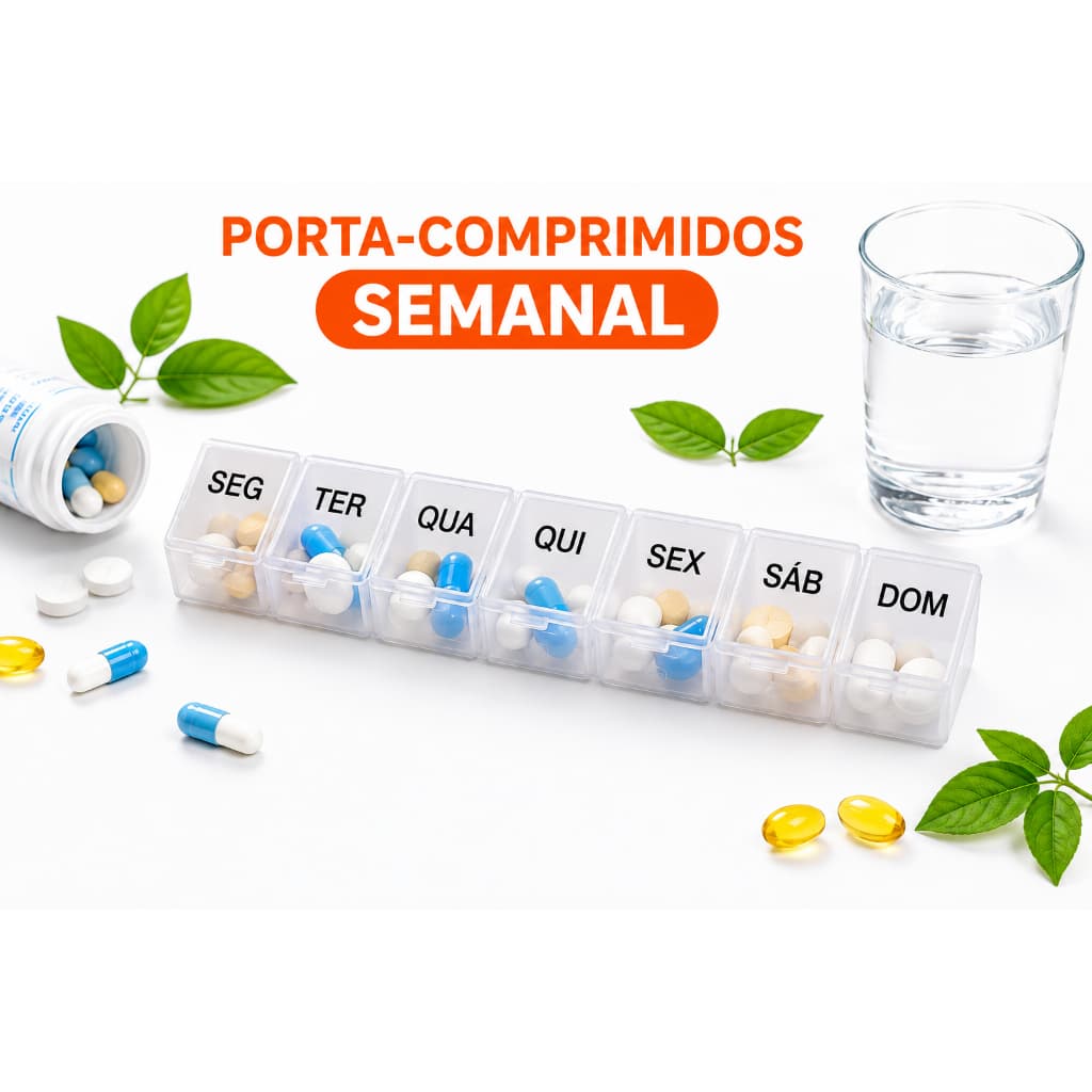 Porta Comprimido Organizador De Remédios Semanal Retangular Transparente Rosa Azul