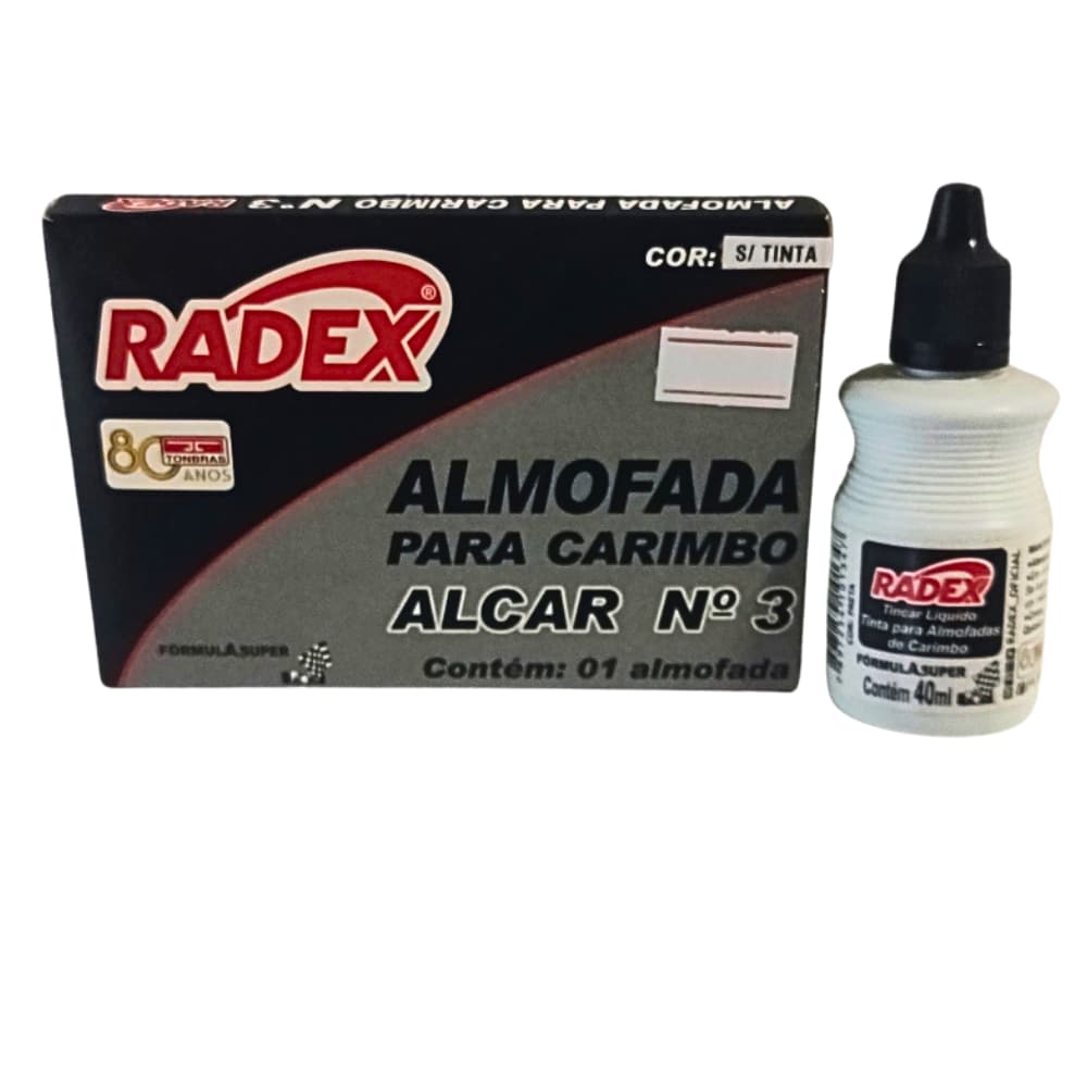 Almofada para Carimbo Radex Nº3 com Tinta para Almofada Preta Recarregável 40ml