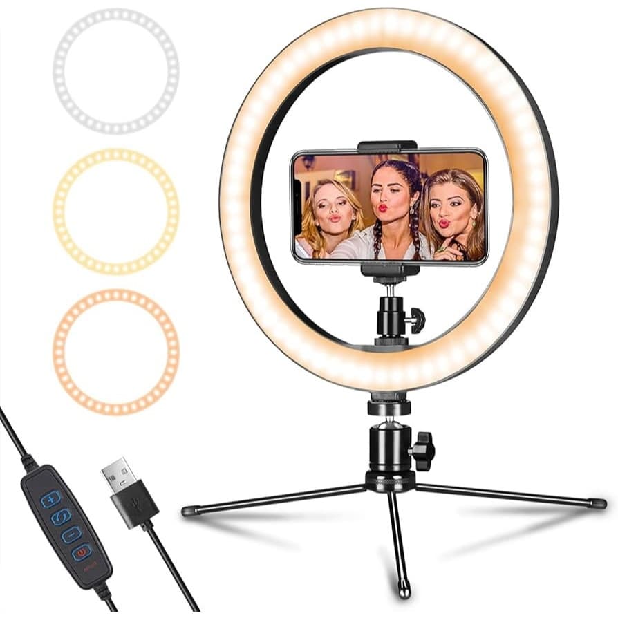 Luz de LED em anel de 6 polegadas (16cm) / 8 polegadas (20cm) /10 polegadas com suporte de tripé, 3 modos, kit de ilumin