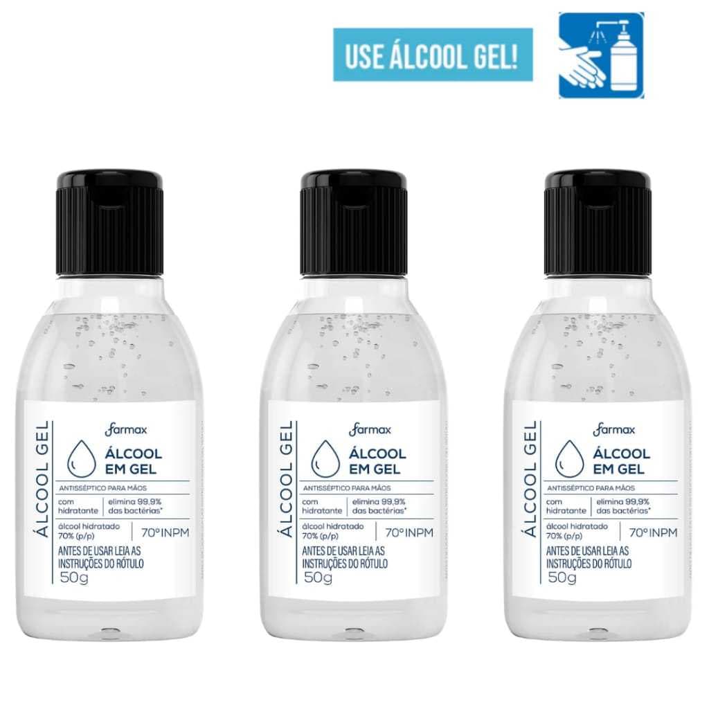 Kit 3 Alcool Gel Higienizador Farmax Neutro 50g