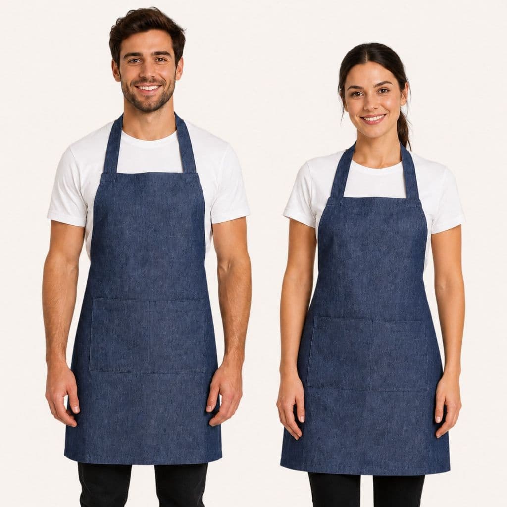 Avental de Frente com Bolso Grande Jeans Leve Azul Algodão para Cozinha Cafeteria Barbearia e Ateliê