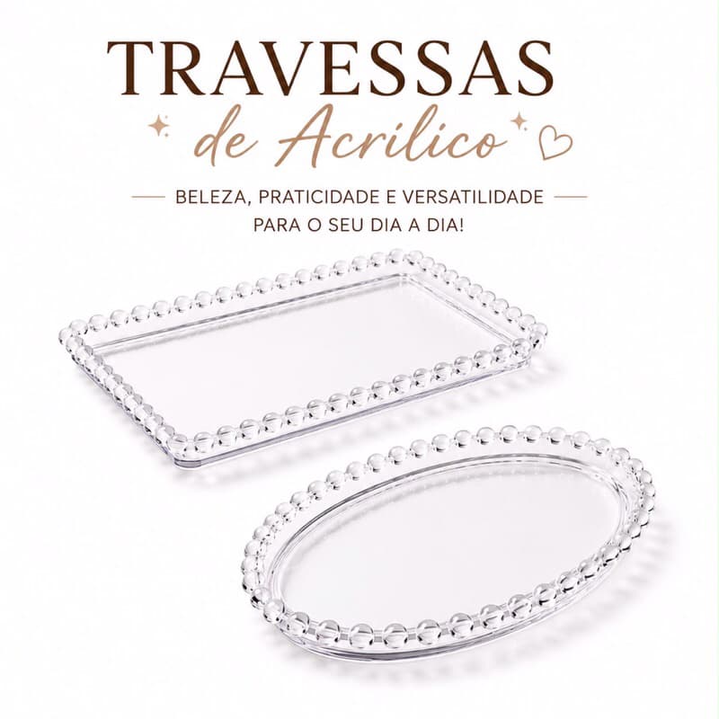 Travessa Decorativa de Acrílico com Bordas de Bolinhas