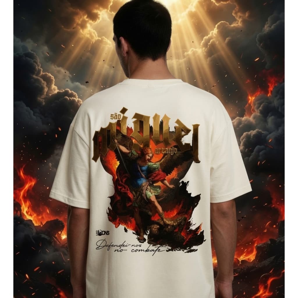 Camiseta Oversized São Miguel Arcanjo Unissex 100% Algodão Premium Cristã Streetwear PP ao G7 Deus