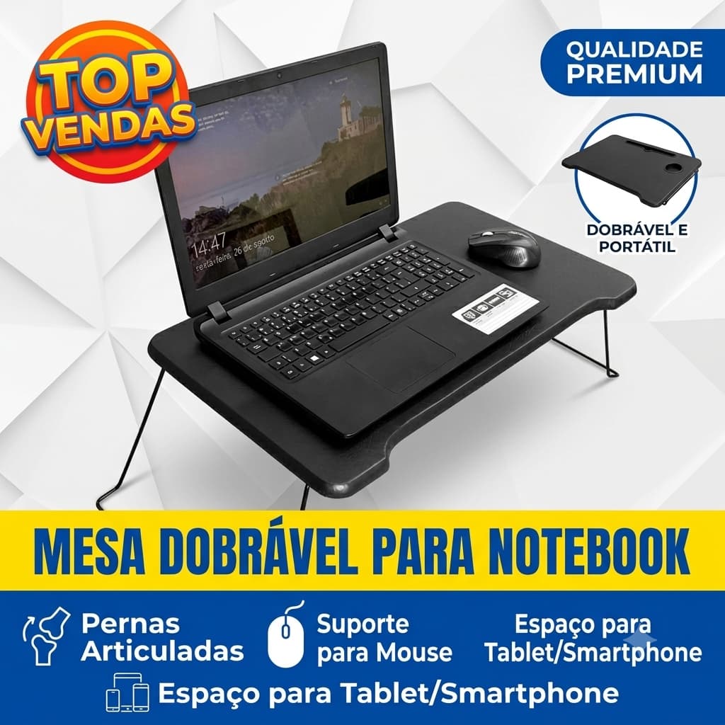 Mesa Para Notebook Cama Sofa Suporte Dobravel Multiuso Preta