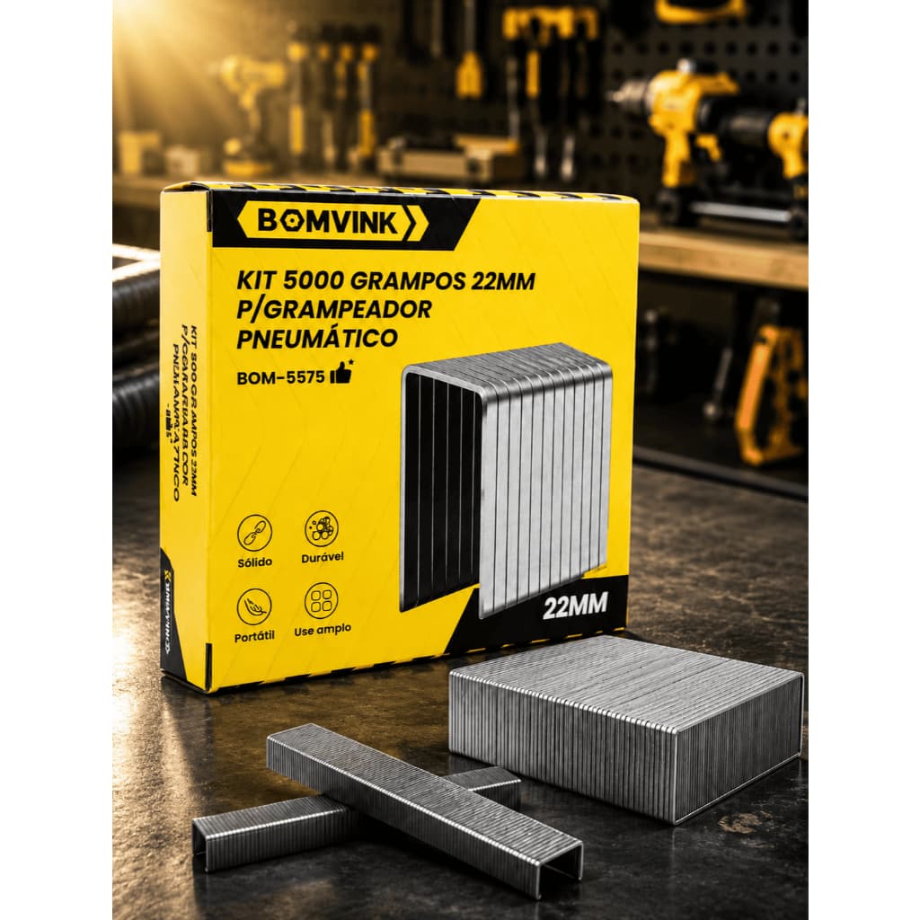 Kit 5000 Grampos 22mm Grampeador Bateria Eletrico Pneumatico