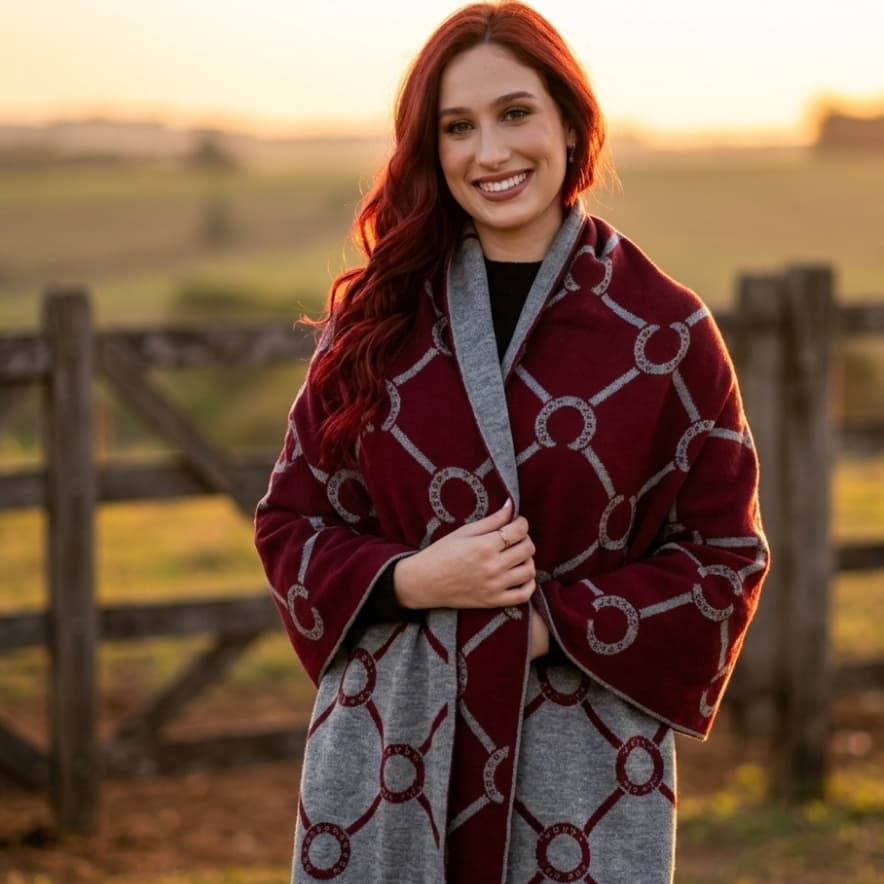 Manta Larga Ferradura Campeira Gaúcha Tricot Dupla Face Inverno Pampa Cachecol Prenda Rodeio Country Equestre Longa Capa