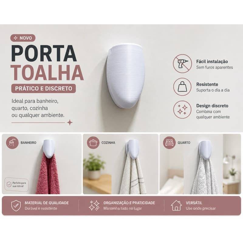 Porta Toalha de Parede Sem Furar | Suporte para Toalha Banheiro Cozinha