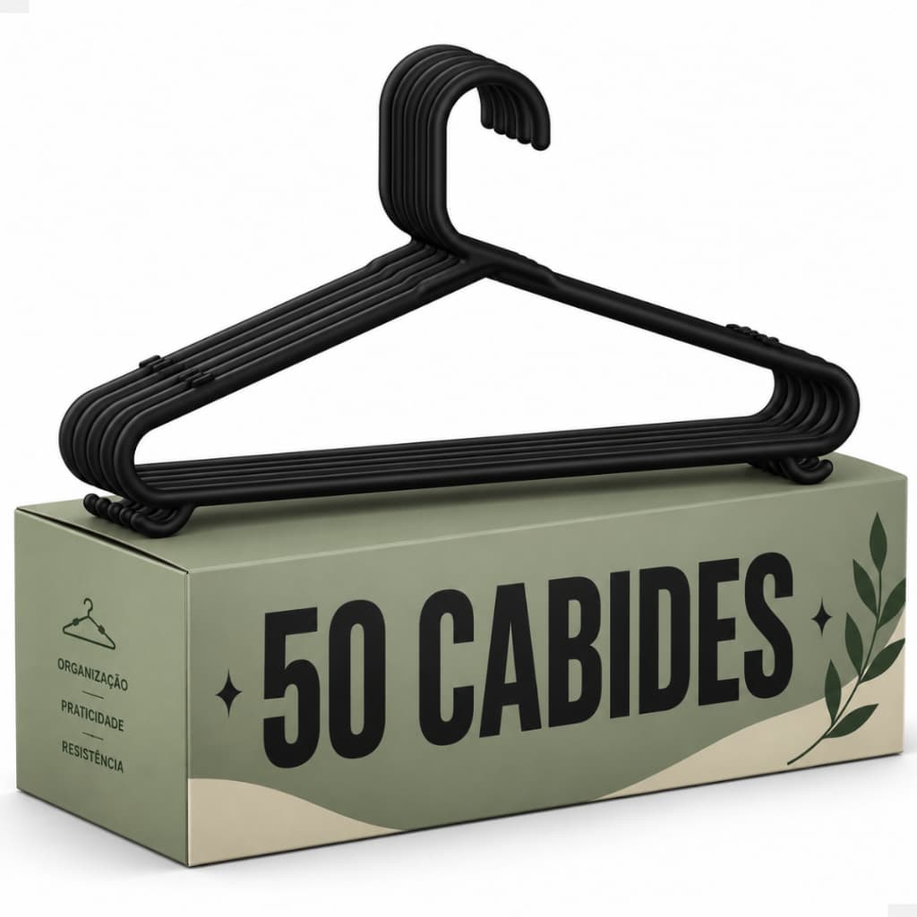 Kit 50 Cabides Adulto Preto Para Roupas Unidade Reforçado Resistente Premium