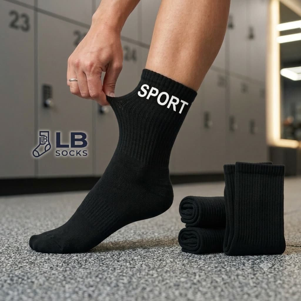 Kit até 24 Pares Meia Cano Alto/Longo Algodão Masculina SPORT Cor Preta