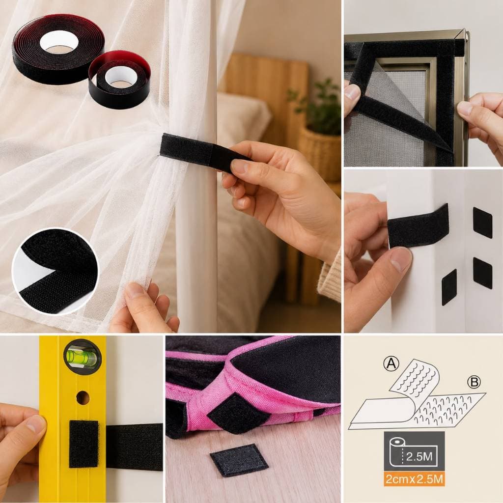 Fita Adesiva Velcro Dupla Face  Preta Fixação Organizador Cabos Tela Cortina 8576
