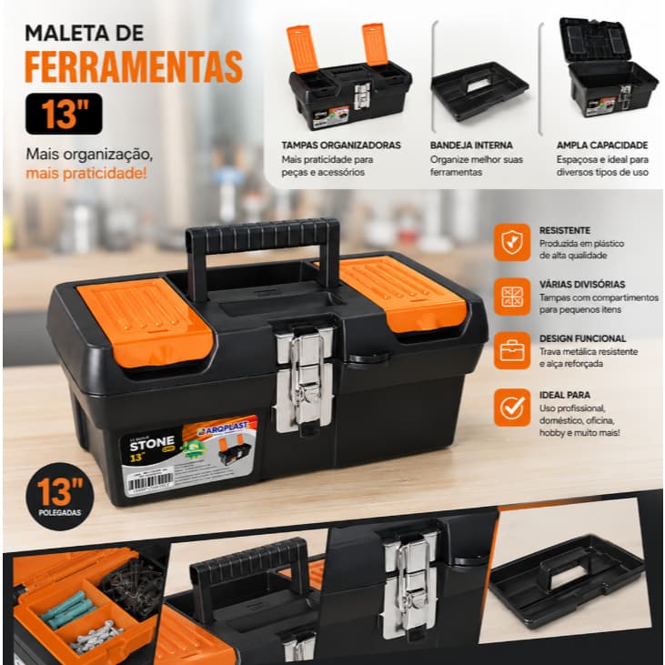 MALETA FERRAMENTAS STONE PRO AÇO ALTA 13' - ARQPLAST
