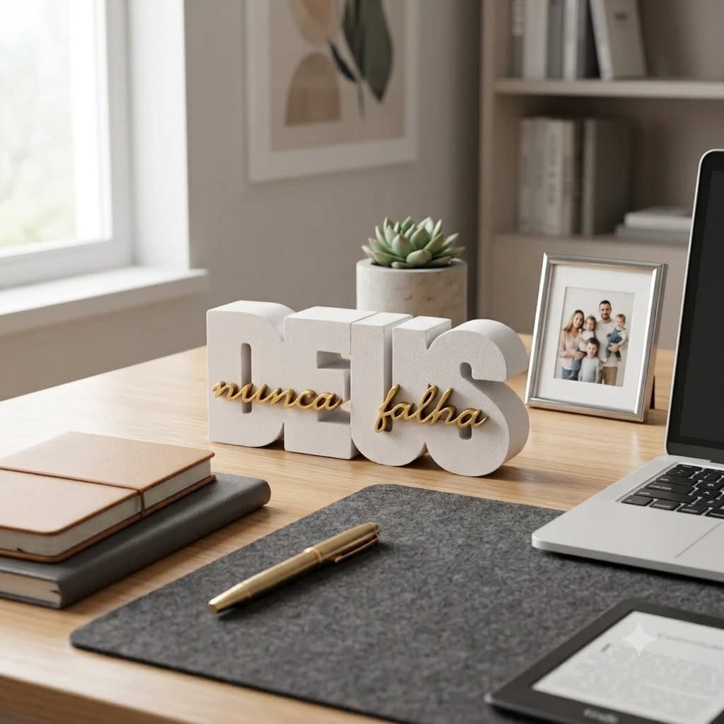 Placa Frase Decorativa Deus Nunca Falha Religioso Moderno Mesa Quarto Escritório Presente Criativo