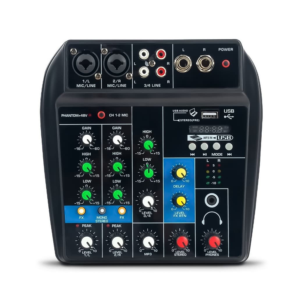 Mesa Som Profissional 4 Canais Console Misturador Bluetooth Reverb Phantom Bivolt Interface Gravação
