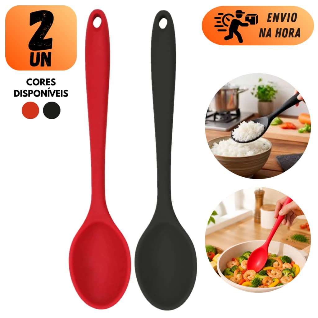COLHER GRANDE DE ARROZ EM SILICONE 28CM PARA SERVIR ARROZ RISOTO FAROFA LEGUMES COZINHA