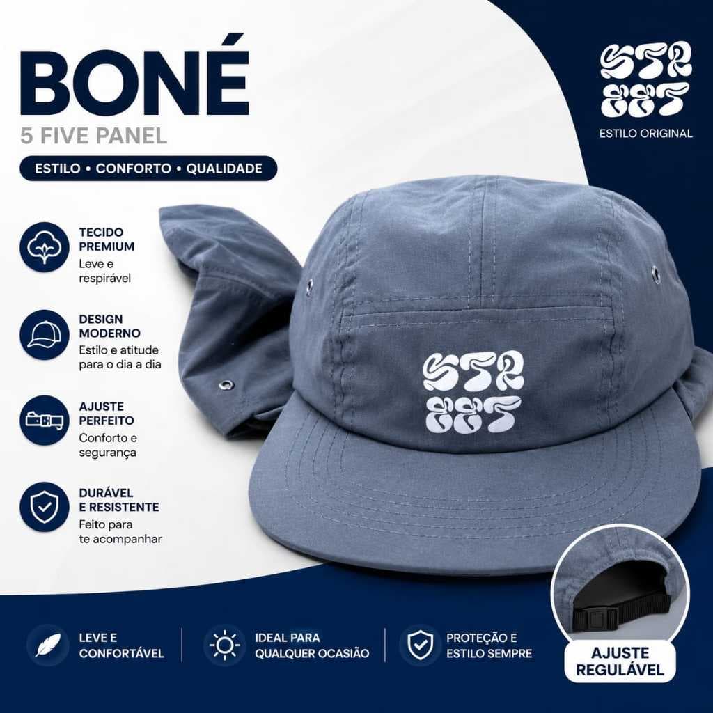 Boné Fitão Premium Aba Reta Street Cinza