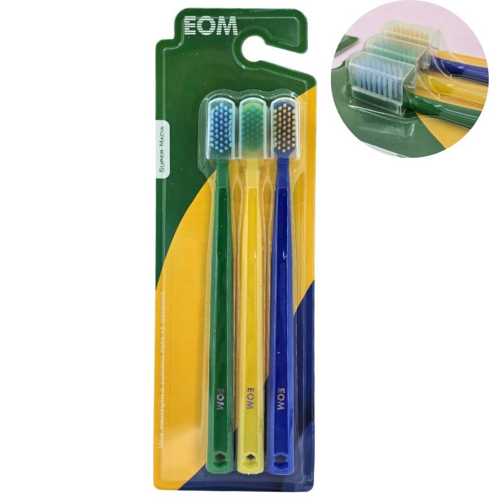 Escova de Dente Adulto Ultra Macia Trio 3 Escovas Brasil Verde Amarelo Azul