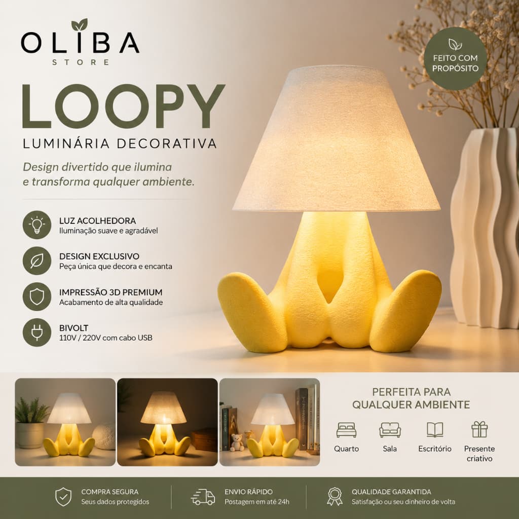 Abajur Loopy Shy – Luminária Decorativa LED - Quarto Infantil
