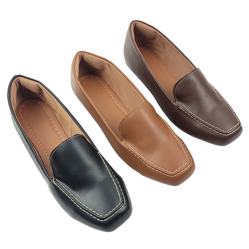 Sapatilha Feminina Bico Quadrado Elegante Confortável Moderna Clássica rasteiras .