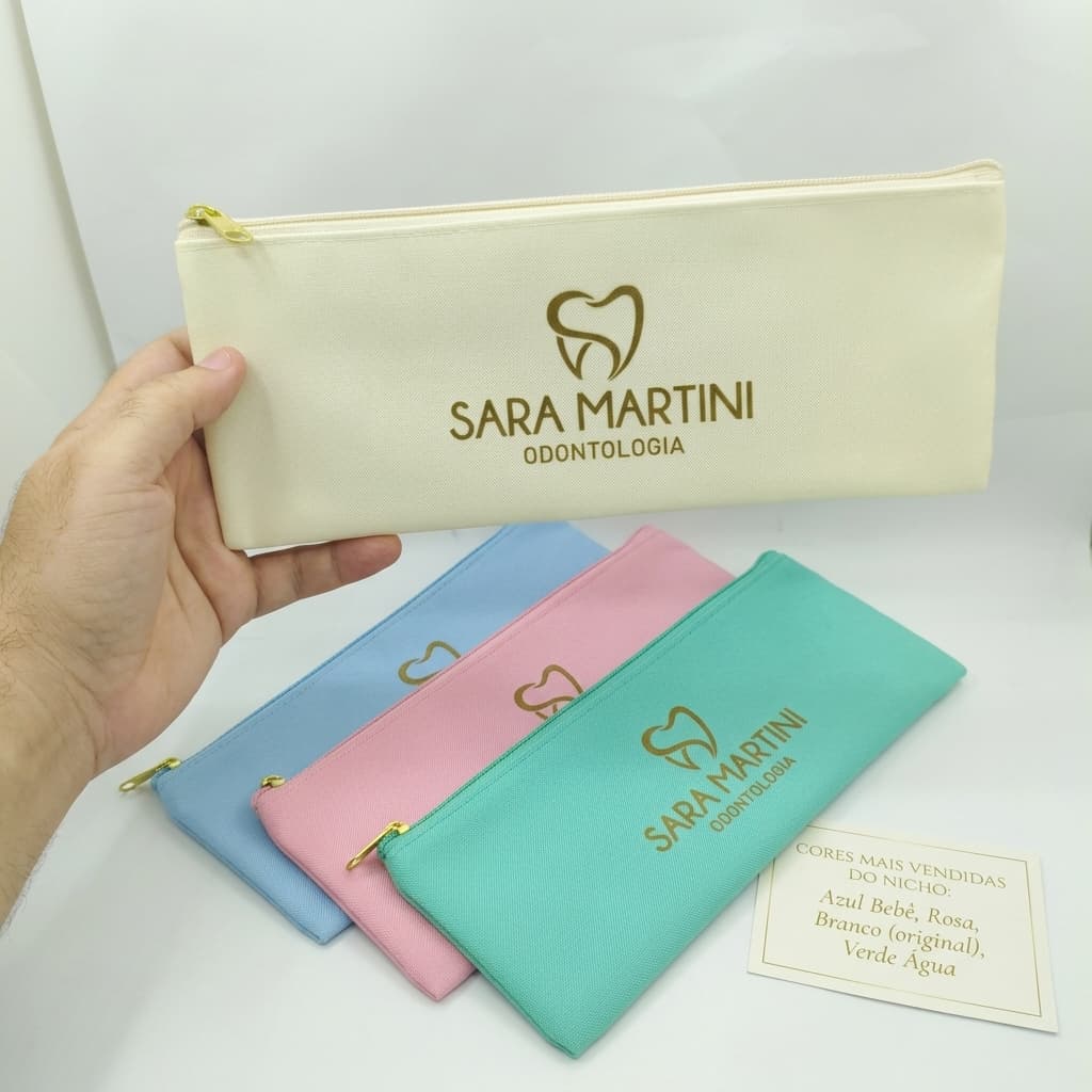 Kit Necessaire Estojo Slim Personalizada com Logo para Clínica Odontológica 25x10cm