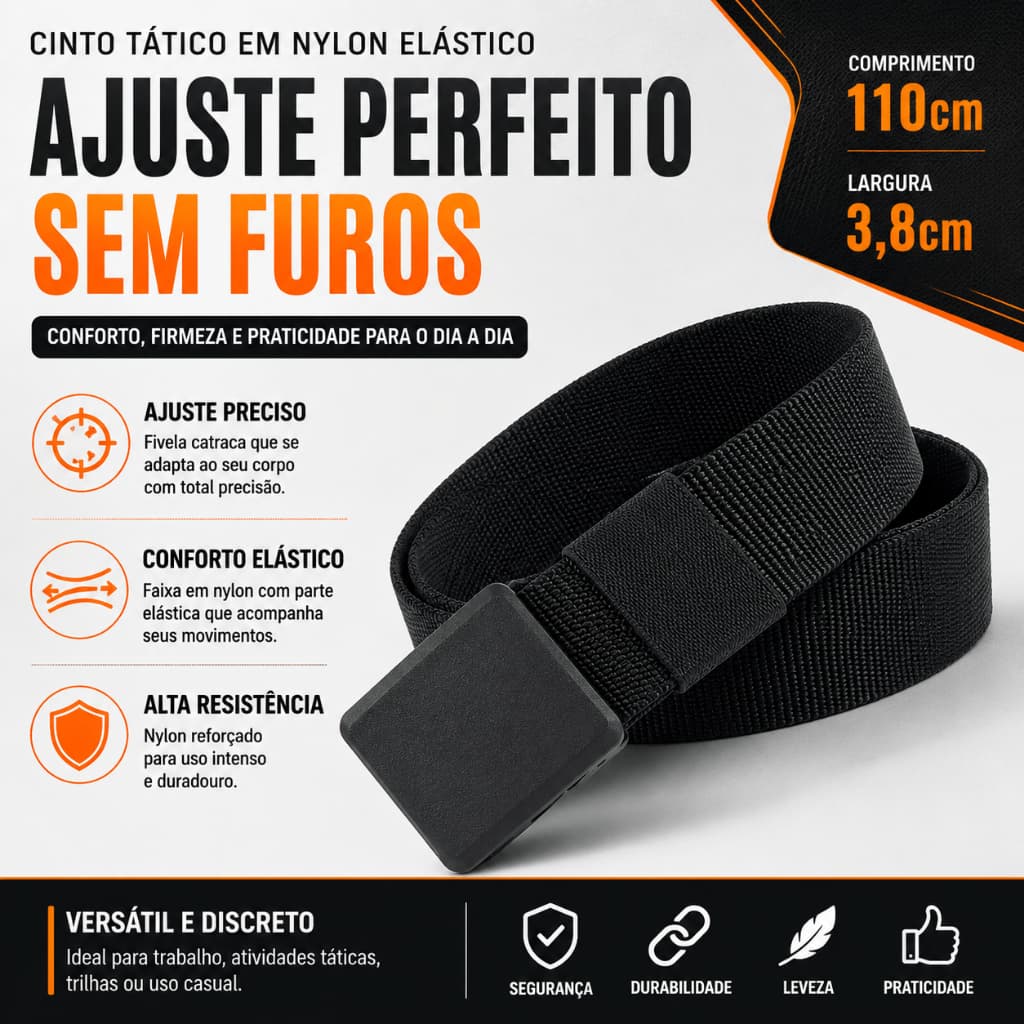 Cinto Tático Nylon Elástico Ajustável com Fivela Catraca Sem Furos Militar Trabalho Camping