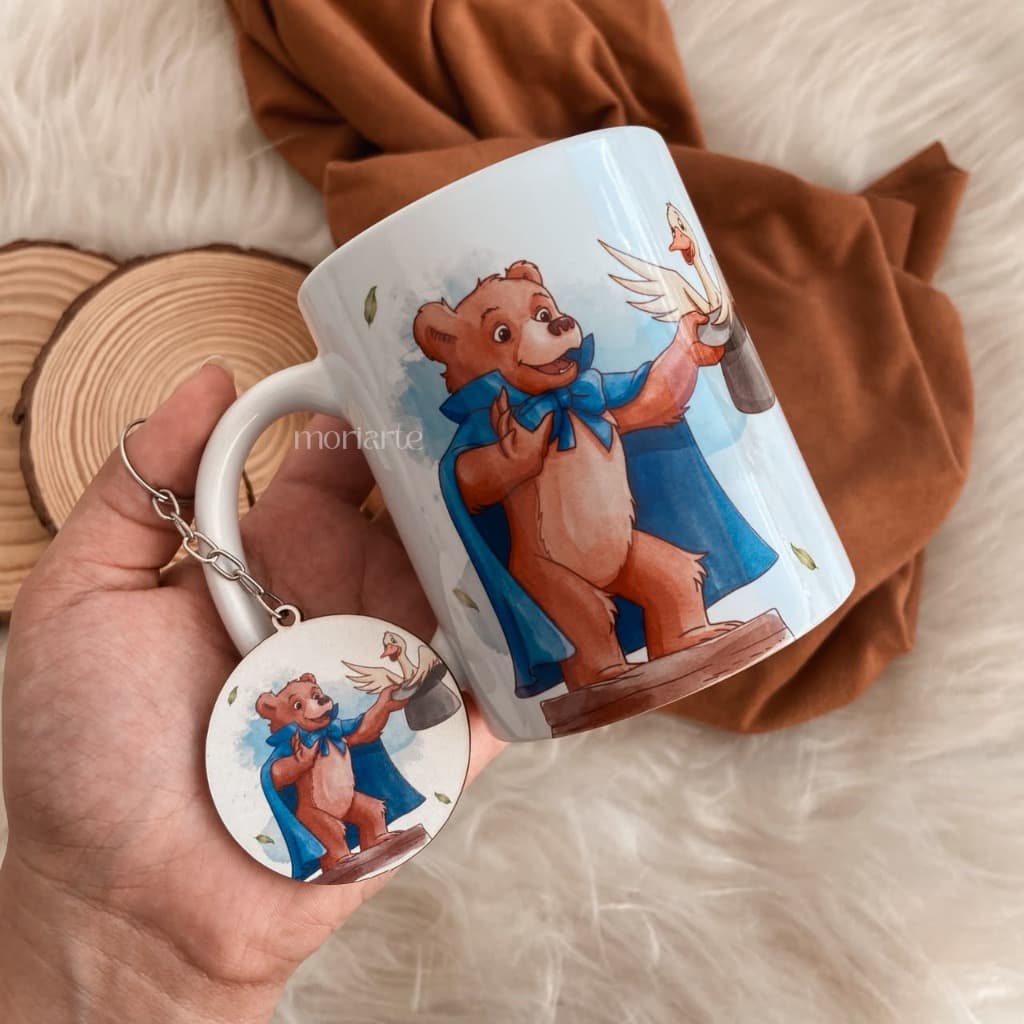 Caneca personalizada Pequeno Urso Clássica+chaveiro modelo 2, presente criativo geek fofo, pronta entrega