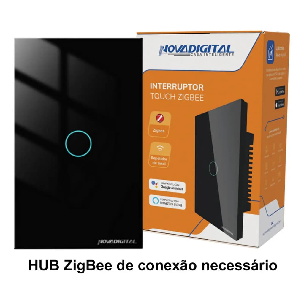 Interruptor Inteligente Zigbee 1 Tecla Touch Novadigital Preto Bivolt Zts-1b