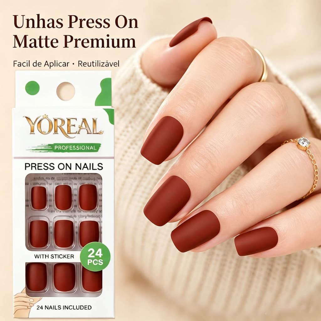 Unhas Postiças Matte Formato Amêndoa e Quadrada Curta Autocolante 24 Unidades Varias Cores